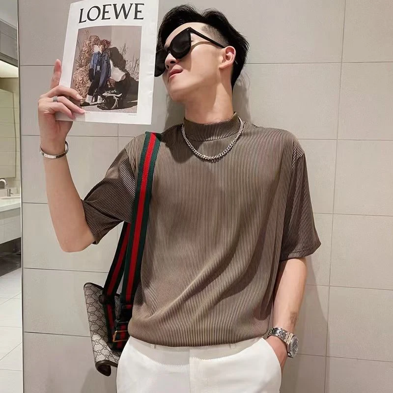 Summer Striped Short Sleeve Half Turtleneck Men Sweatshirts Slim Fit Fashion All-match Personality Oversized Clothing Black Grey
Summer Striped Short Sleeve Half Turtleneck Men Sweatshirts Slim Fit Fashion All-match Personality Oversized Clothing Black Grey