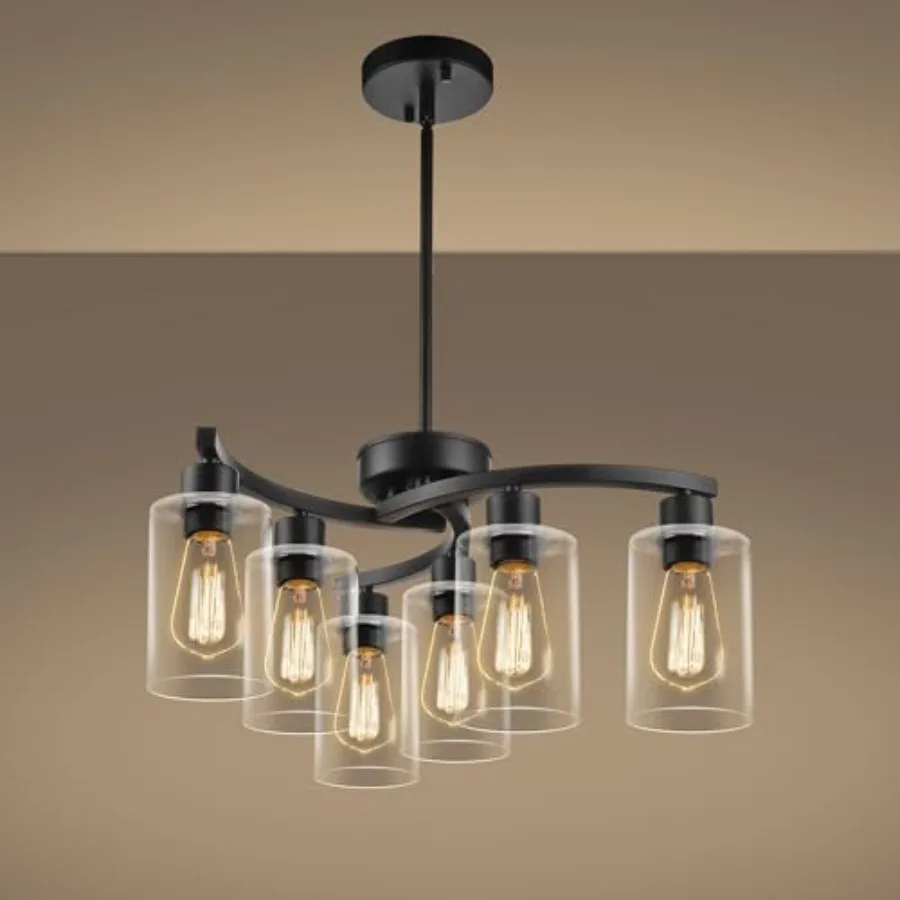 Dining room chandelier: black metal with downward clear glass shade, industrial farmhouse style, 6-light modern pendant for kit
Dining room chandelier: black metal with downward clear glass shade, industrial farmhouse style, 6-light modern pendant for kit