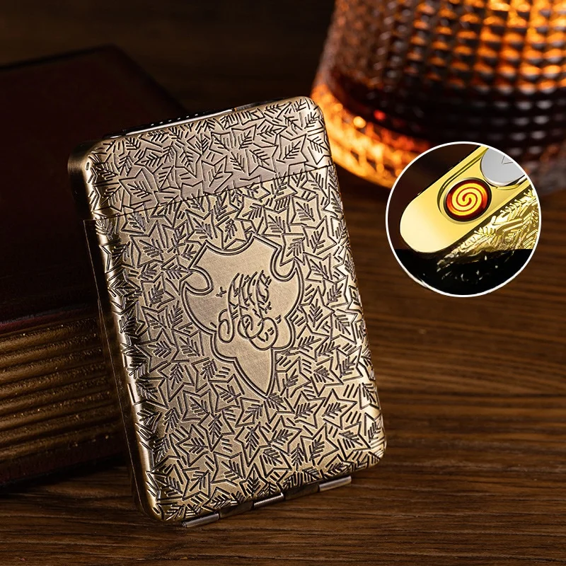 Metal Portable Multifunctional Retro Cigarette Box Cigarette Lighter Windproof Tungsten Wire Flame Silent Ignition Men's Gift
Metal Portable Multifunctional Retro Cigarette Box Cigarette Lighter Windproof Tungsten Wire Flame Silent Ignition Men's Gift