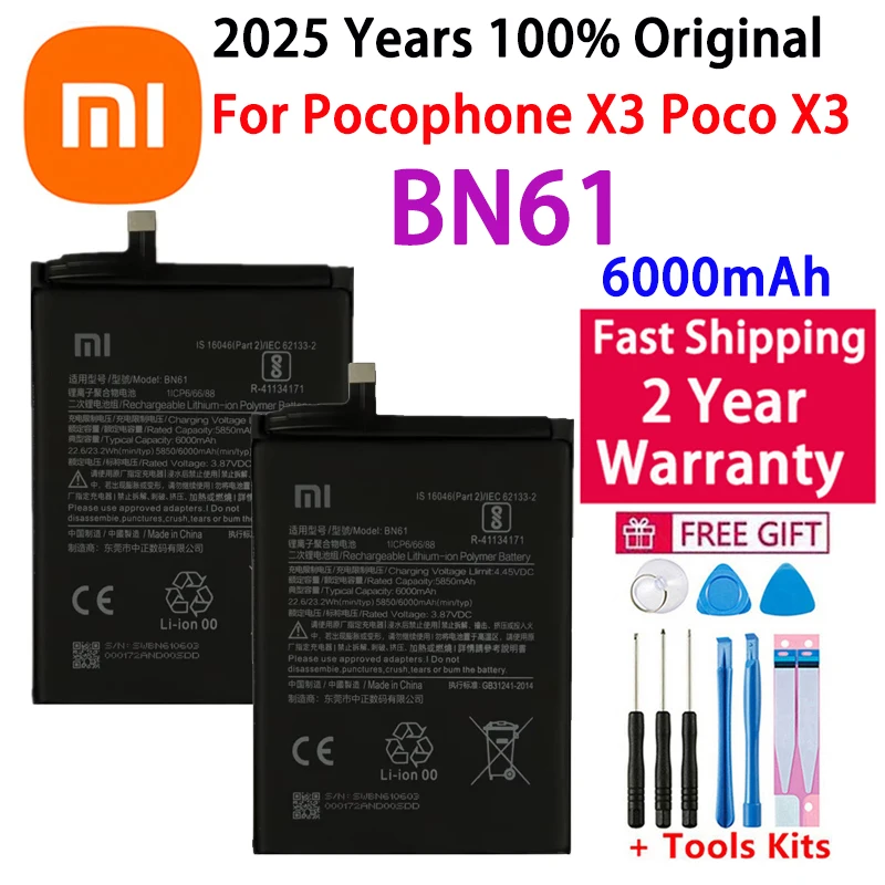 2025 лет, 100% оригинальный аккумулятор для Xiaomi Poco X3 Pocophone X3 PocoX3 BN61, аккумулятор для телефона, быстрая доставка + инструменты
2025 лет, 100% оригинальный аккумулятор для Xiaomi Poco X3 Pocophone X3 PocoX3 BN61, аккумулятор для телефона, быстрая доставка + инструменты