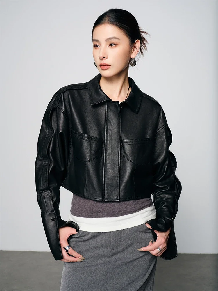 Casual Cropped Genuine Leather Jackets Women High-end Simple Chic Long Sleeved Hollow Out Design Solid Soft Real Sheepskin Coat
Casual Cropped Genuine Leather Jackets Women High-end Simple Chic Long Sleeved Hollow Out Design Solid Soft Real Sheepskin Coat