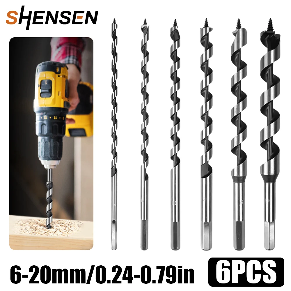 6Pcs 230mm Extended Wood Twist Drill Bit, 6-20mm Hex Shank Spiral Drill Bit, Suitable for Soft Hard Wood, Plastic Drilling
6Pcs 230mm Extended Wood Twist Drill Bit, 6-20mm Hex Shank Spiral Drill Bit, Suitable for Soft Hard Wood, Plastic Drilling