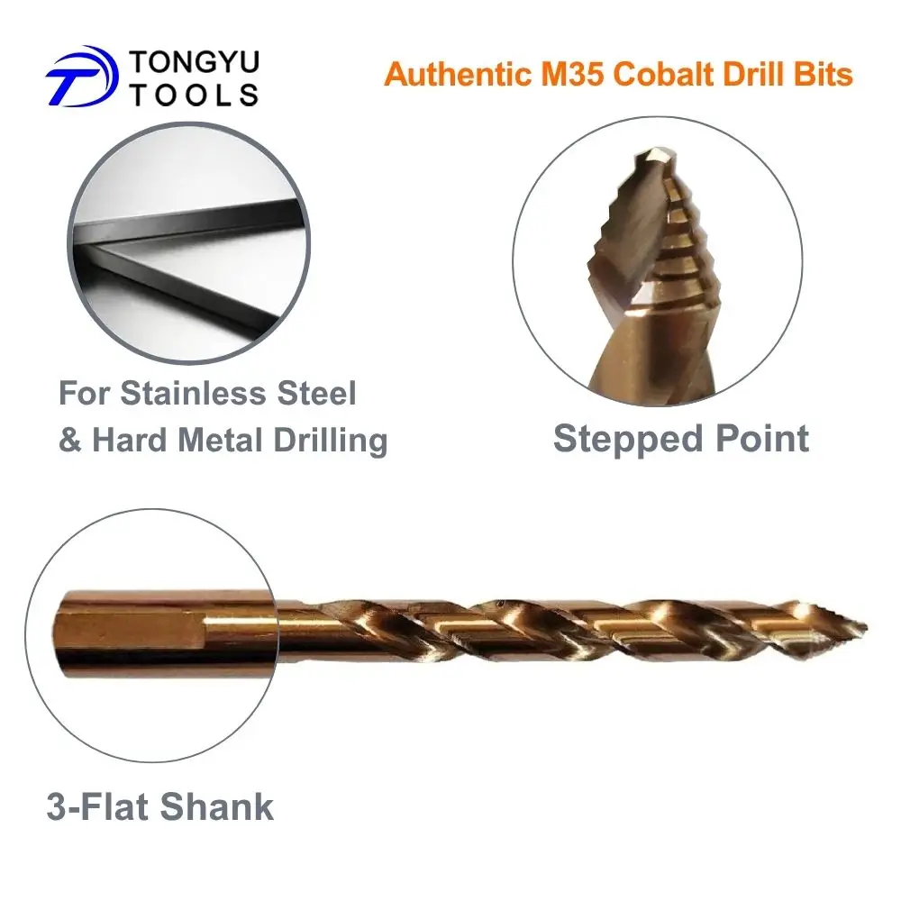 M35 Cobalt Drill Bit 1/16 - 1/2 Inch HSS Co5% Jobber Length Twist Drill Bit for Stainless Steel Hard Metal Stepped Point
M35 Cobalt Drill Bit 1/16 - 1/2 Inch HSS Co5% Jobber Length Twist Drill Bit for Stainless Steel Hard Metal Stepped Point