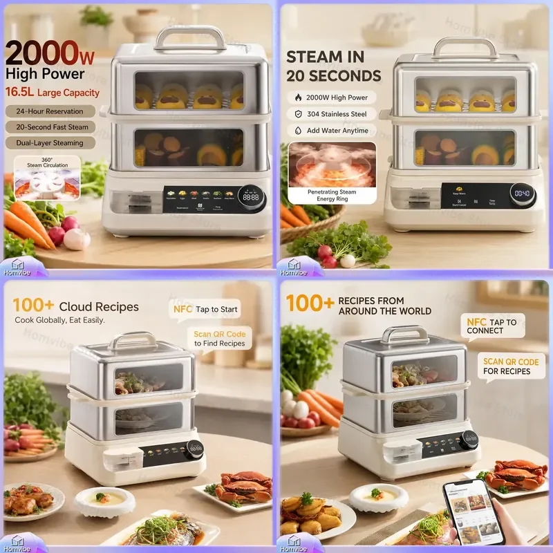 Electric Vegetable Steamer Stainless Steel Large Capacity Healthy Cooking Steamer with Penetrating Steam for Home Kitchen
Electric Vegetable Steamer Stainless Steel Large Capacity Healthy Cooking Steamer with Penetrating Steam for Home Kitchen