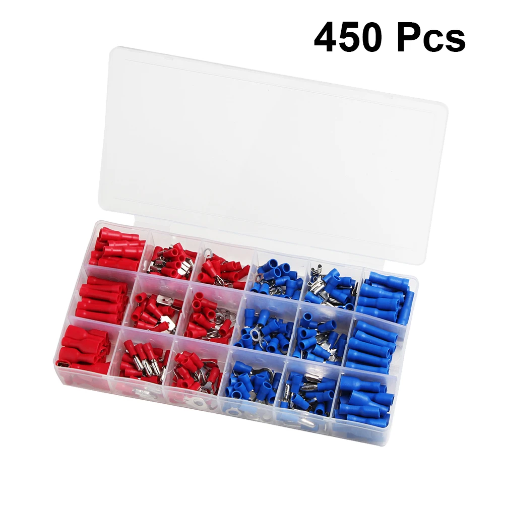 360 PCS Electrical Insulated Connectors Crimp Terminal Kit Cable Lugs Butt Ring Spade Disconnect Home Vehicle Repair
360 PCS Electrical Insulated Connectors Crimp Terminal Kit Cable Lugs Butt Ring Spade Disconnect Home Vehicle Repair