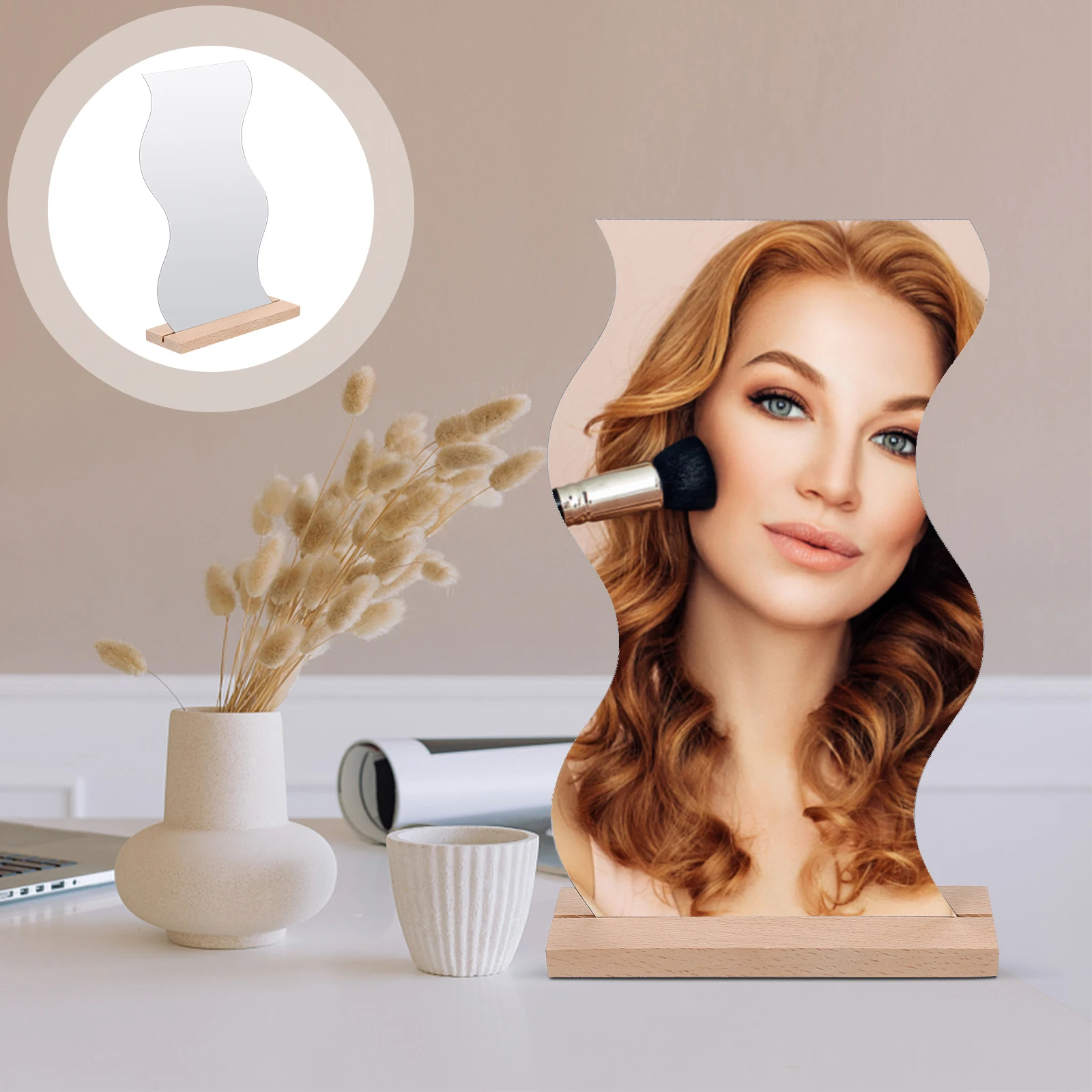 Acrylic Wood Base Makeup Mirror Desk Aesthetic Irregular Shape Tabletop Vanity Stylish Decorative Mirror for Home
Acrylic Wood Base Makeup Mirror Desk Aesthetic Irregular Shape Tabletop Vanity Stylish Decorative Mirror for Home