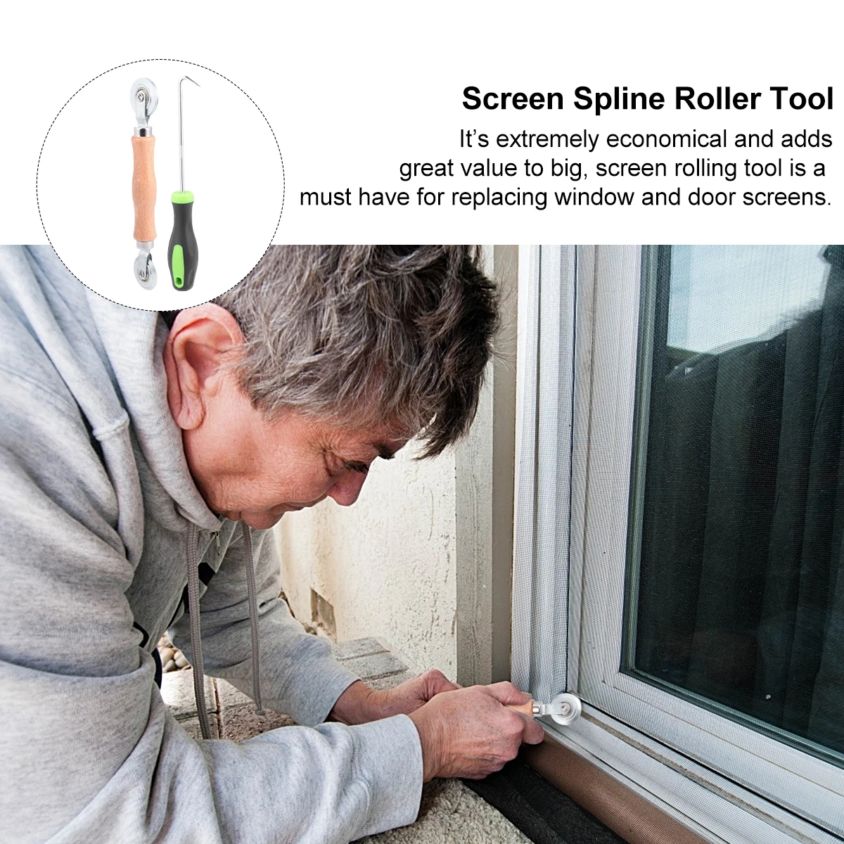 Smooth Steel Convex Concave Roller Tool Wooden Handle Screen Spline Roller Tool For Replacing Window Door Screens Glass Clamp
Smooth Steel Convex Concave Roller Tool Wooden Handle Screen Spline Roller Tool For Replacing Window Door Screens Glass Clamp