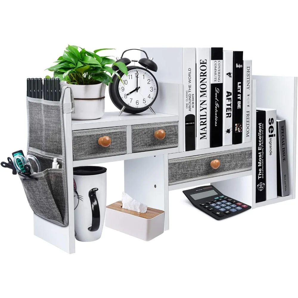 X-cosrack Desktop Shelf with Drawers - Adjustable Office Organization Shelves for Top of Desk Small Hutch Decorations, White
X-cosrack Desktop Shelf with Drawers - Adjustable Office Organization Shelves for Top of Desk Small Hutch Decorations, White