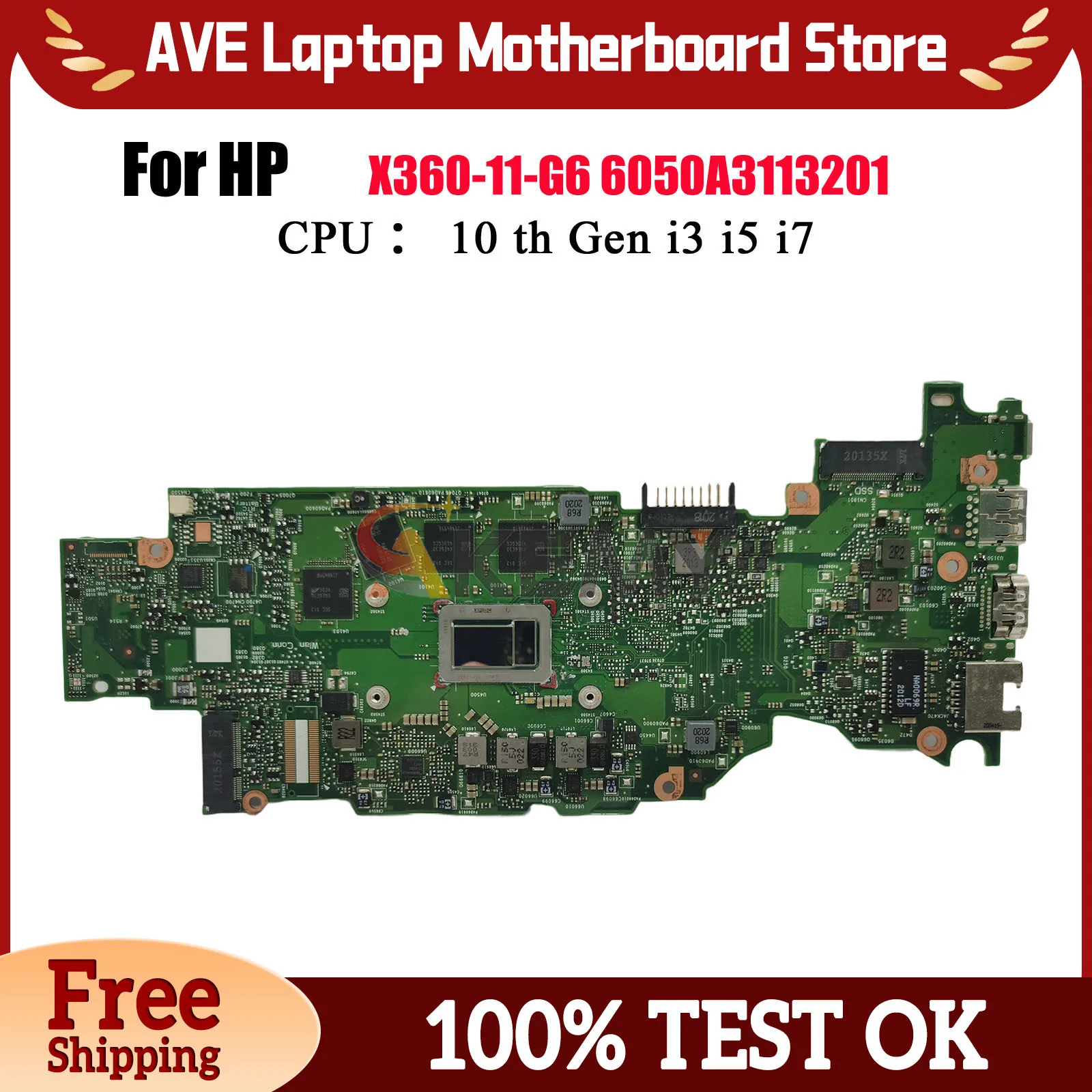 6050A3113201 для ноутбука HP ProBook X360 11 G6, материнская плата M03748-601 с процессором i5-10210Y, 8 ГБ ОЗУ, протестировано, ОК 
6050A3113201 для ноутбука HP ProBook X360 11 G6, материнская плата M03748-601 с процессором i5-10210Y, 8 ГБ ОЗУ, протестировано, ОК