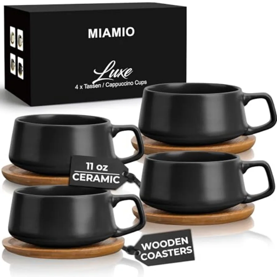 11 Oz., Set of 4 Ceramic Tea Cup and Saucer Bamboo/Tea Mug - Wide Cappuccino Cup, Coffee Cups Ceramic Mug for Cappuccino, Latte
11 Oz., Set of 4 Ceramic Tea Cup and Saucer Bamboo/Tea Mug - Wide Cappuccino Cup, Coffee Cups Ceramic Mug for Cappuccino, Latte