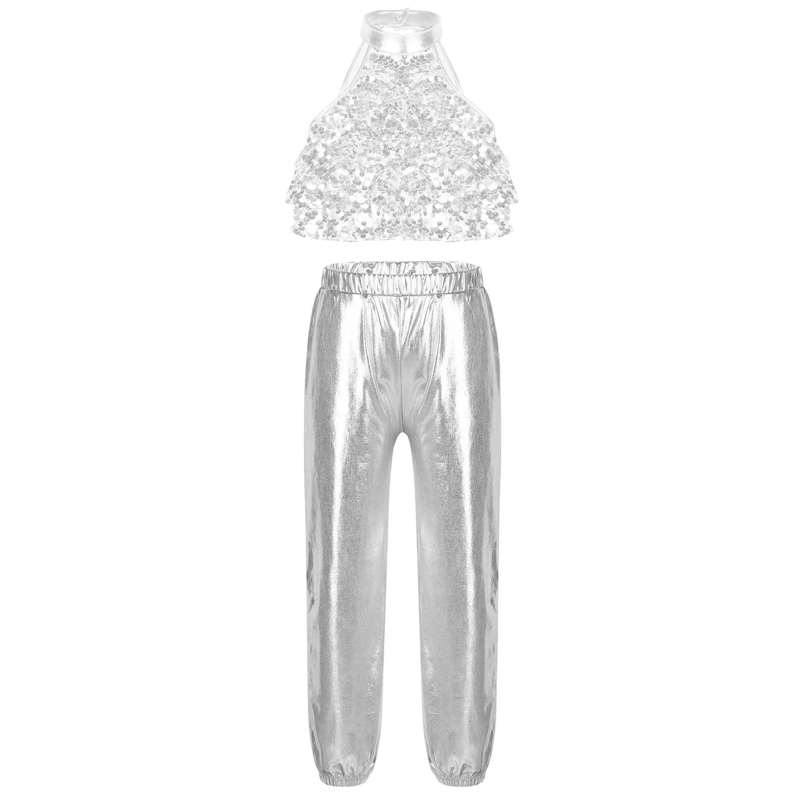 Kids Girls Shiny Tiered Crop Top with Metallic Pants for Jazz Modern Hip-hop Dance Performance Competition Cheerleader Party
Kids Girls Shiny Tiered Crop Top with Metallic Pants for Jazz Modern Hip-hop Dance Performance Competition Cheerleader Party