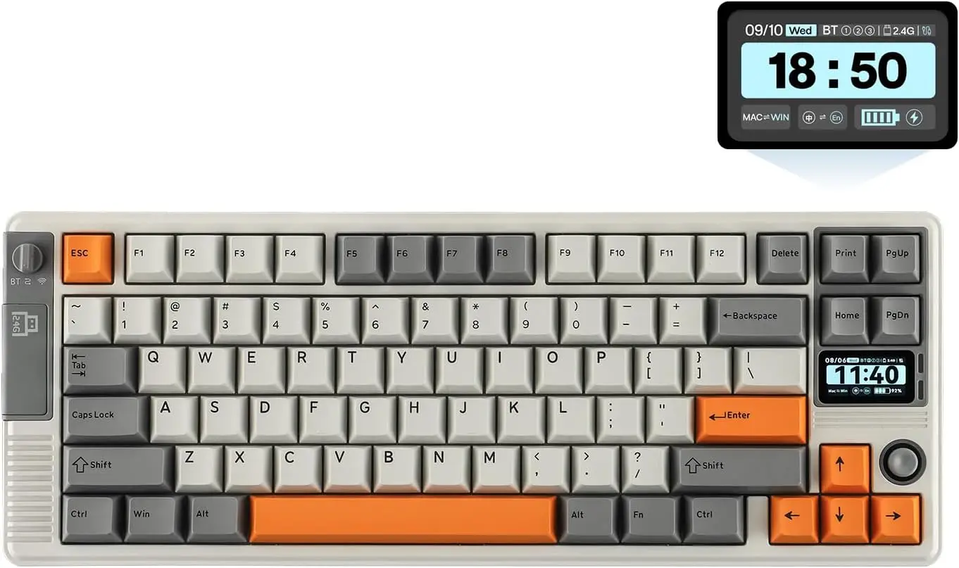 75% Wireless Mechanical Keyboard 8000mAh with Joystick & DIY Screen, Hot-Swap PBT Keycap, Gasket Mount, Tri-Mode BT/USB/2.4GHz for Gaming Office
75% Wireless Mechanical Keyboard 8000mAh with Joystick & DIY Screen, Hot-Swap PBT Keycap, Gasket Mount, Tri-Mode BT/USB/2.4GHz for Gaming Office