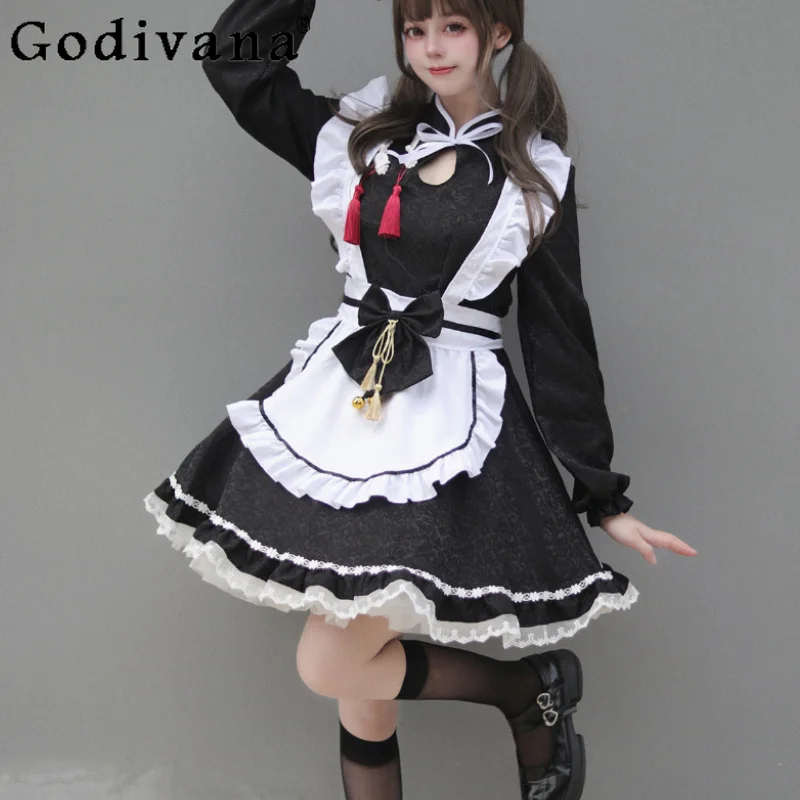 New Plus Size Temperament Chinese Lolita Maid COS Stand Collar Black Dress Fashion High Waist A-line Versatile Party Dresses
New Plus Size Temperament Chinese Lolita Maid COS Stand Collar Black Dress Fashion High Waist A-line Versatile Party Dresses