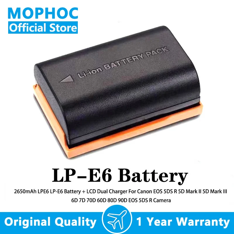 Аккумулятор LPE6 LP-E6 2650 мАч + двойное зарядное устройство с ЖК-дисплеем для камеры Canon EOS 5DS R 5D Mark II 5D Mark III 6D 7D 70D 60D 80D 90D EOS 5DS R
Аккумулятор LPE6 LP-E6 2650 мАч + двойное зарядное устройство с ЖК-дисплеем для камеры Canon EOS 5DS R 5D Mark II 5D Mark III 6D 7D 70D 60D 80D 90D EOS 5DS R