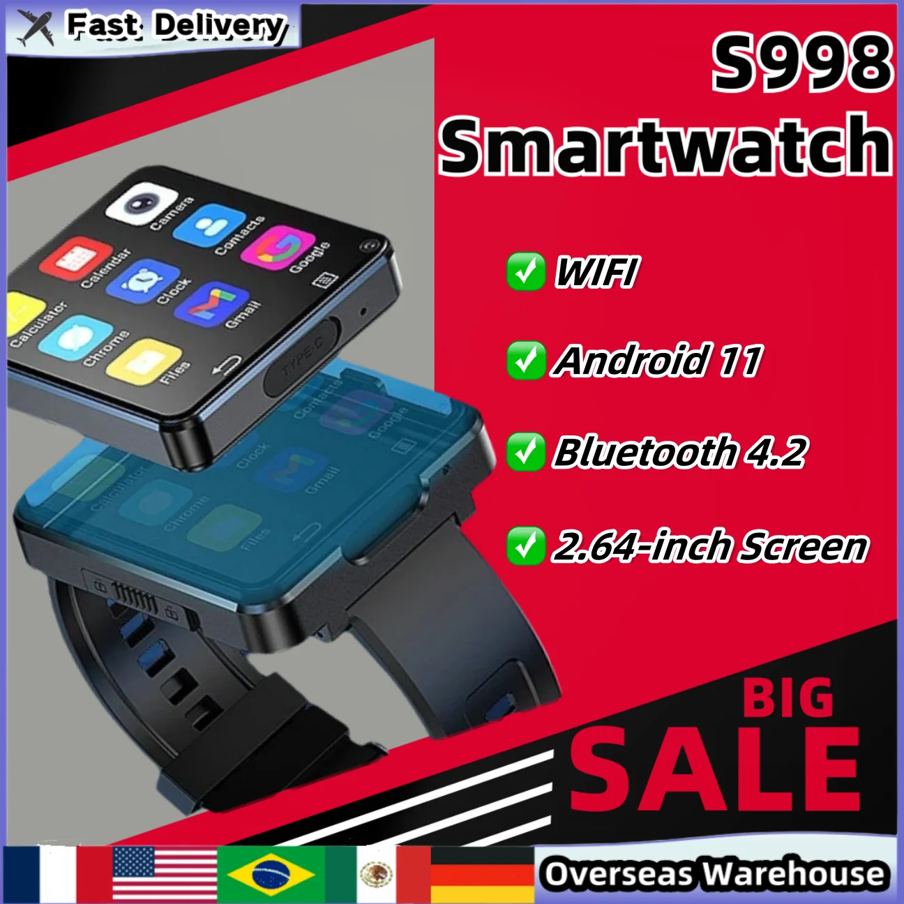S998 Smart Watch 4G Watches With Blutooth Wifi Android 11 GPS Navigation Waterproof Camera For Men Women Smart Wathes Gifts
S998 Smart Watch 4G Watches With Blutooth Wifi Android 11 GPS Navigation Waterproof Camera For Men Women Smart Wathes Gifts