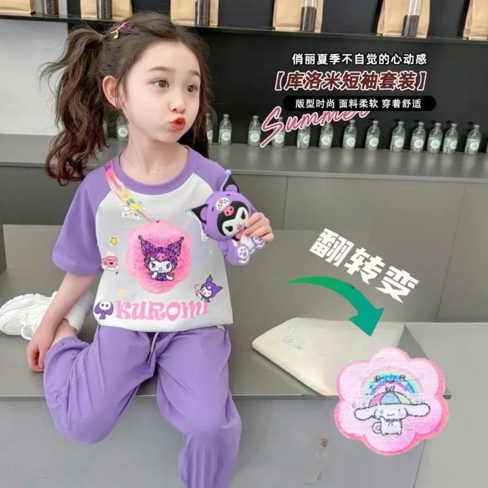 Sweet Kuromi Kawaii Anime Sanrio Short Sleeve Shirt Pant Cute Children Cinnamoroll Top Female Casual Clothes Two-piece Set Gifts
Sweet Kuromi Kawaii Anime Sanrio Short Sleeve Shirt Pant Cute Children Cinnamoroll Top Female Casual Clothes Two-piece Set Gifts