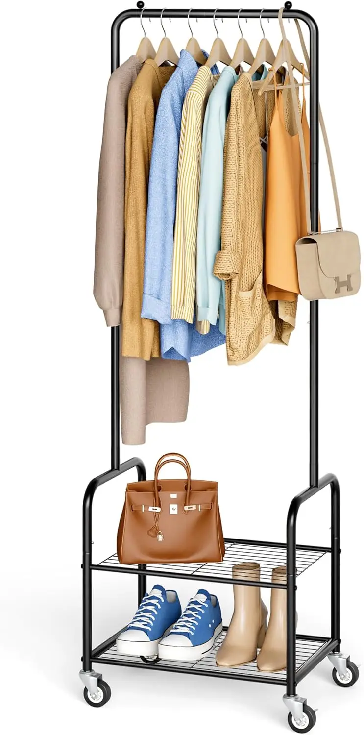 Small Clothes Rack with Shelves, Metal Sturdy Rolling Clothing Racks for Hanging Clothes, Portable Garment Rack with Wheels f
Small Clothes Rack with Shelves, Metal Sturdy Rolling Clothing Racks for Hanging Clothes, Portable Garment Rack with Wheels f