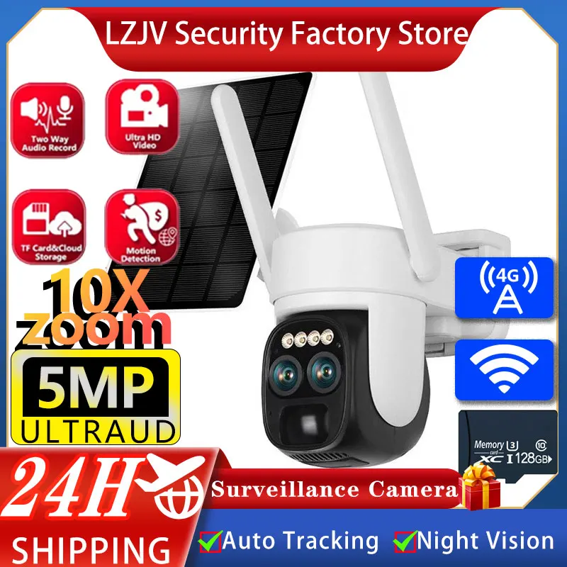 LZJV 8MP Двойной Объектив WIFI/4G PTZ ip-камера на солнечной батарейке 10X оптический зум 2K наружное цветное ночное видение Встроенная батарея камера безопасности
LZJV 8MP Двойной Объектив WIFI/4G PTZ ip-камера на солнечной батарейке 10X оптический зум 2K наружное цветное ночное видение Встроенная батарея камера безопасности