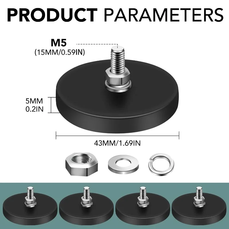 24Pack Rubber Coated Magnets, 30LBS Rubber Coated Neodymium Magnets with M6 Magnetic Assembly Base
24Pack Rubber Coated Magnets, 30LBS Rubber Coated Neodymium Magnets with M6 Magnetic Assembly Base