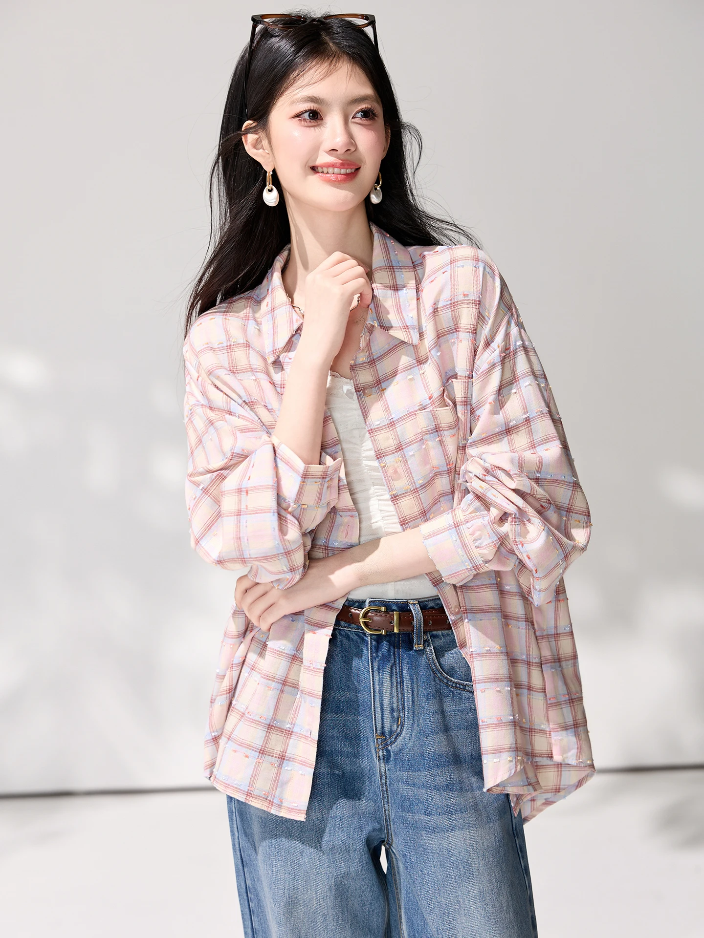 2026 Spring New Style Pink Plaid Shirt Outerwear Resort Korean Style Loose Long-Sleeve Sunscreen Shirt Top
2026 Spring New Style Pink Plaid Shirt Outerwear Resort Korean Style Loose Long-Sleeve Sunscreen Shirt Top