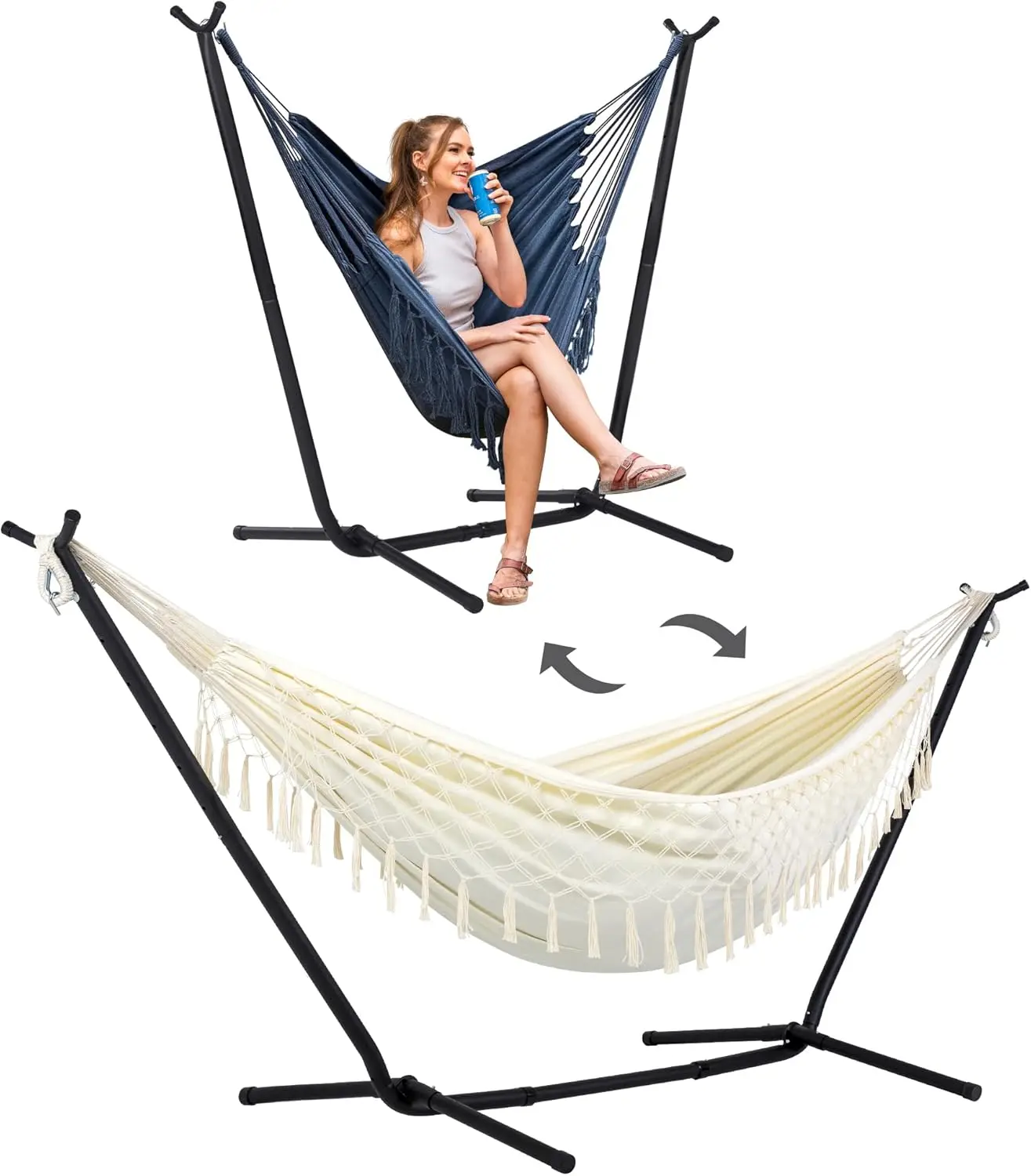2-in-1 Convertible Portable Double Hammock with Stand Included, Outdoor Hammock and Stand, Patent Pending, Natural Tassel
2-in-1 Convertible Portable Double Hammock with Stand Included, Outdoor Hammock and Stand, Patent Pending, Natural Tassel
