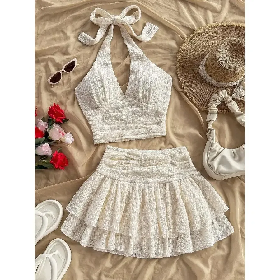 Women'S Beach Vacation Print Backless Dress And Shorts Set Two-Piece Summer Set Beach Two-Piece Set
Women'S Beach Vacation Print Backless Dress And Shorts Set Two-Piece Summer Set Beach Two-Piece Set