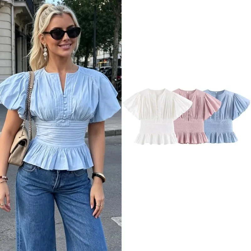 SMVP Women Ruffle Blouses For Women Puff Sleeve Blouses and Tops Summer Casual Top Fashion Lady Blouse
SMVP Women Ruffle Blouses For Women Puff Sleeve Blouses and Tops Summer Casual Top Fashion Lady Blouse