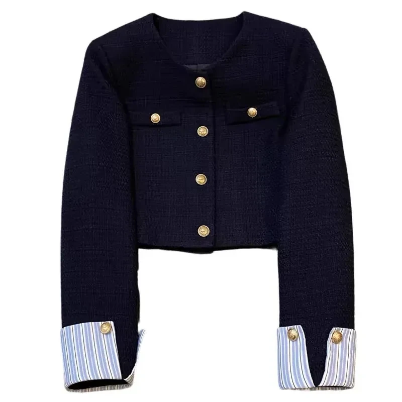 Autumn New Navy Nlue Small Fragrant Style Suit Jacket Women Round Neck French Fashion Splicing Design Short Top
Autumn New Navy Nlue Small Fragrant Style Suit Jacket Women Round Neck French Fashion Splicing Design Short Top