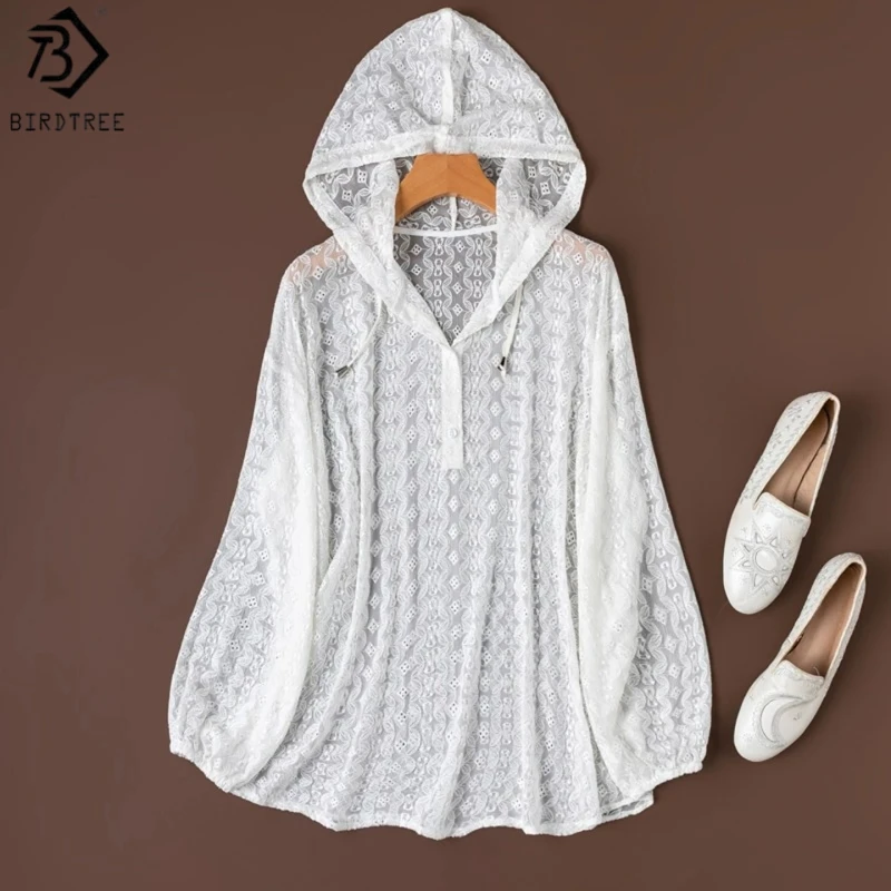 Birdtree, 100% Real Silk Sheer Coat, Women Embroidery Hooded Tops, Cool Georgette Sun Protection Shirt, 2026 Summer New T65907JF
Birdtree, 100% Real Silk Sheer Coat, Women Embroidery Hooded Tops, Cool Georgette Sun Protection Shirt, 2026 Summer New T65907JF