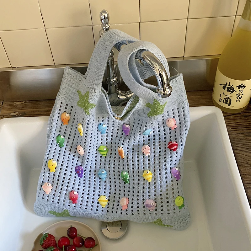 Cute Crochet Mesh Tote Bag Colorful Beaded & Star Decor Shoulder Bag Large Capacity Hollow Out Woven Handbag for Women
Cute Crochet Mesh Tote Bag Colorful Beaded & Star Decor Shoulder Bag Large Capacity Hollow Out Woven Handbag for Women