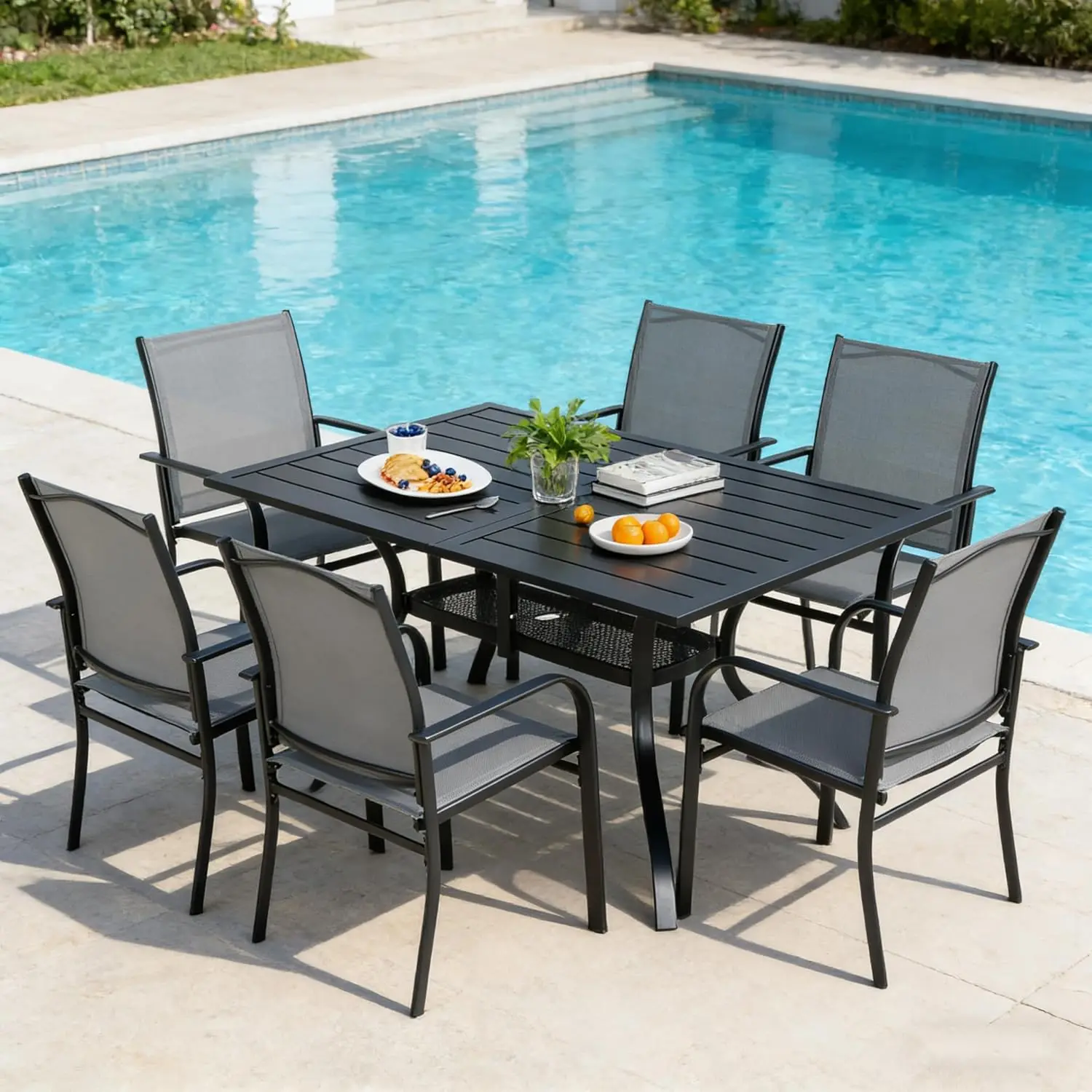 7 Piece Outdoor Dining Set Patio Furniture Set 6 Textilene Chairs 1 Steel Slat Table Garden Backyard Lawn Deck Grey
7 Piece Outdoor Dining Set Patio Furniture Set 6 Textilene Chairs 1 Steel Slat Table Garden Backyard Lawn Deck Grey