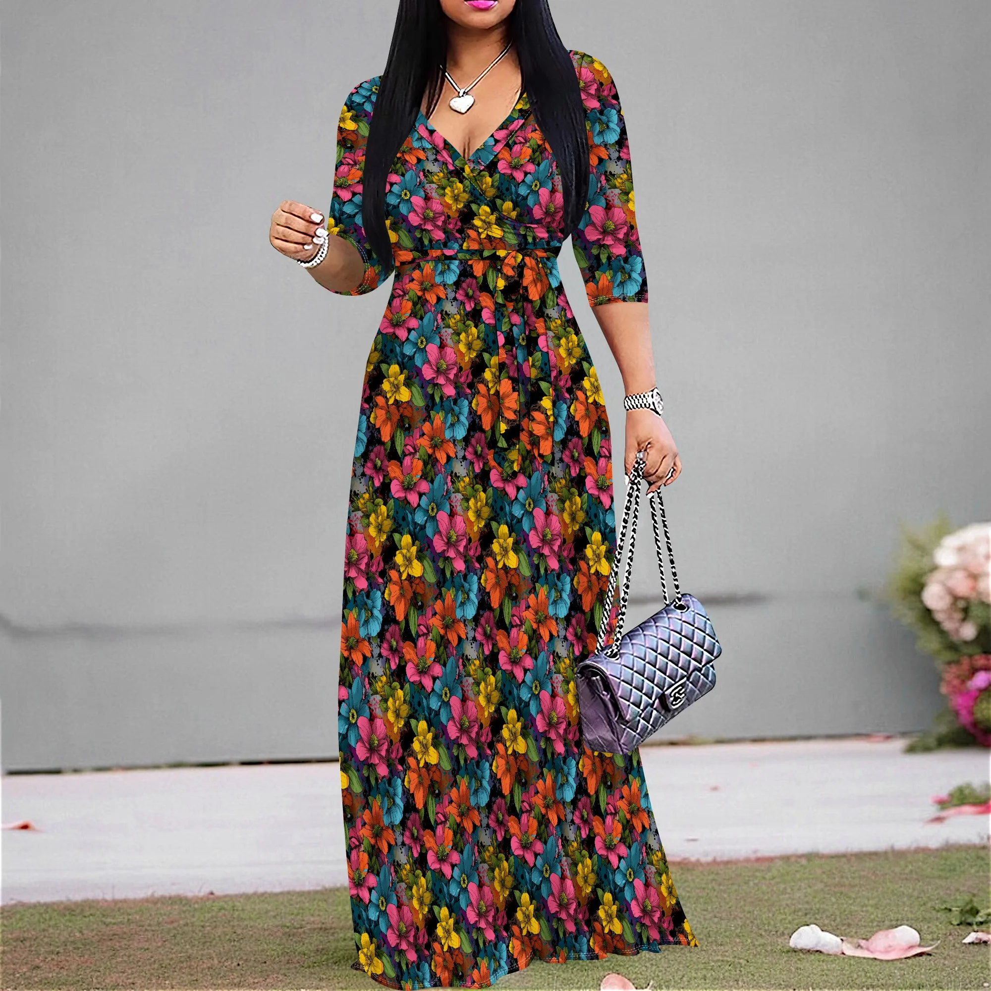 Boho Floral Maxi Dress for Women Retro Style Colorful Print V-Neck S-3XL for Garden Party or Spring Holiday
Boho Floral Maxi Dress for Women Retro Style Colorful Print V-Neck S-3XL for Garden Party or Spring Holiday