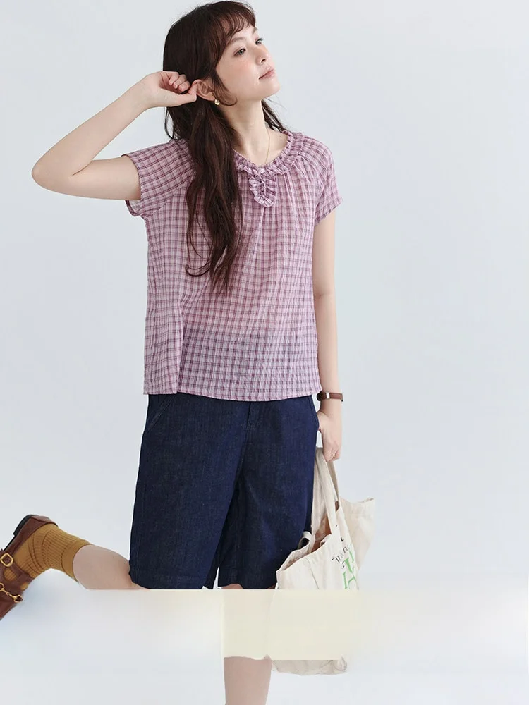 AMUU Original round V-Neck Short Sleeve Shirt Women's Summer Thin Floral Lace Korean Style Cotton Blend Breathable Top
AMUU Original round V-Neck Short Sleeve Shirt Women's Summer Thin Floral Lace Korean Style Cotton Blend Breathable Top