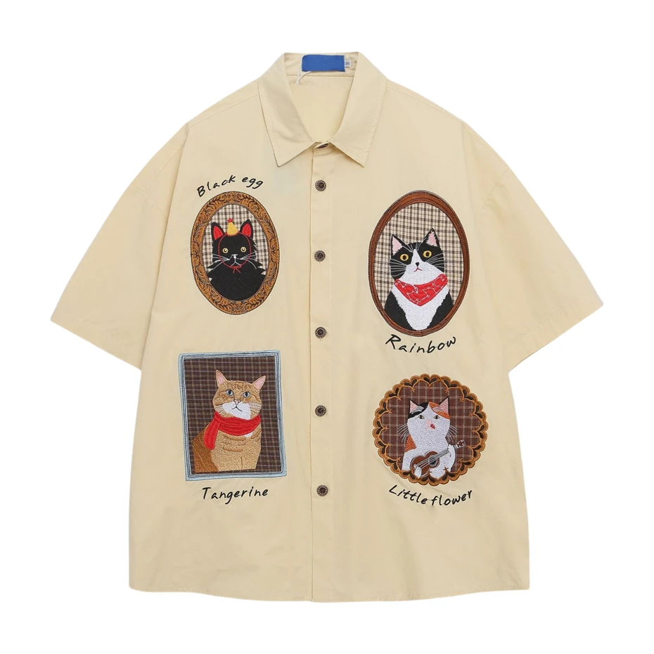 Vintage Cats Embroidery Shirts Men Streetwear Harajuku Casual Blouse Oversized 2025 Summer New Cotton Short Sleeve Shirt Unisex
Vintage Cats Embroidery Shirts Men Streetwear Harajuku Casual Blouse Oversized 2025 Summer New Cotton Short Sleeve Shirt Unisex