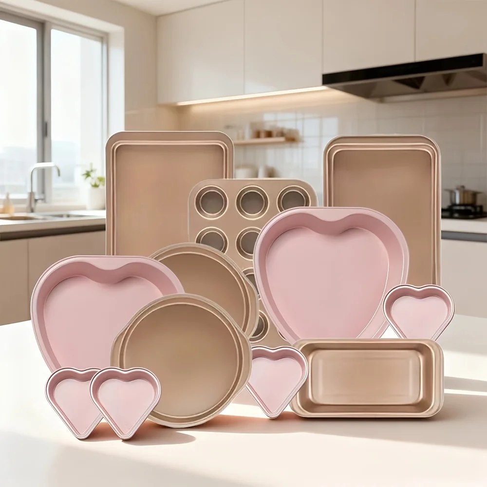 LOLLICY 12pcs Baking Set: 6Pcss Golden Bakeware (10.4In Muffin Pan, 14.9In Sheet Pan & More) + 6Pcss Pink Heart Pans (10.5In Big & 3.25In Mini), Ideal for Valentine'S Day Heart Cakes, Holiday Desserts & Daily Home Baking, LOLLICY Kitchen Series
LOLLICY 12pcs Baking Set: 6Pcss Golden Bakeware (10.4In Muffin Pan, 14.9In Sheet Pan & More) + 6Pcss Pink Heart Pans (10.5In Big & 3.25In Mini), Ideal for Valentine'S Day Heart Cakes, Holiday Desserts & Daily Home Baking, LOLLICY Kitchen Series