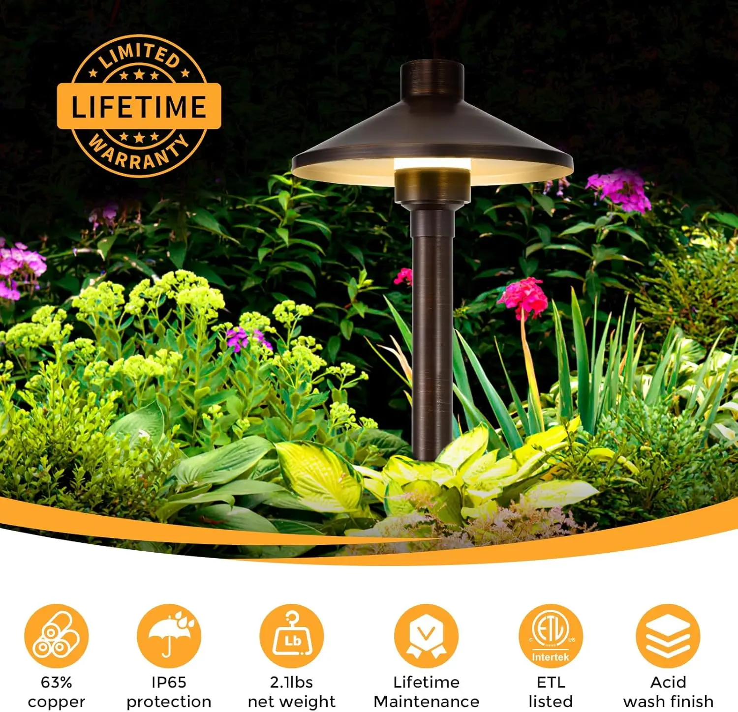 Solid Brass Low Voltage Pathway Lights (6.7'' Shade, 21.9'' Tall), 12V AC/DC Heavy Duty LED Landscape Path Lights Outdoor Wired
Solid Brass Low Voltage Pathway Lights (6.7'' Shade, 21.9'' Tall), 12V AC/DC Heavy Duty LED Landscape Path Lights Outdoor Wired