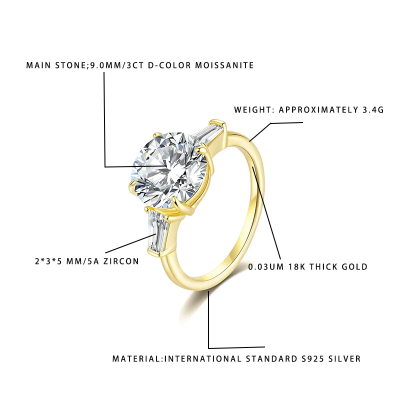 Женское кольцо с муассанитом круглой огранки 3CT D-Color 9,0 мм, серебро S925, позолота 18 карат, 5А, циркон, акцент, роскошная помолвка, еврейская
Женское кольцо с муассанитом круглой огранки 3CT D-Color 9,0 мм, серебро S925, позолота 18 карат, 5А, циркон, акцент, роскошная помолвка, еврейская