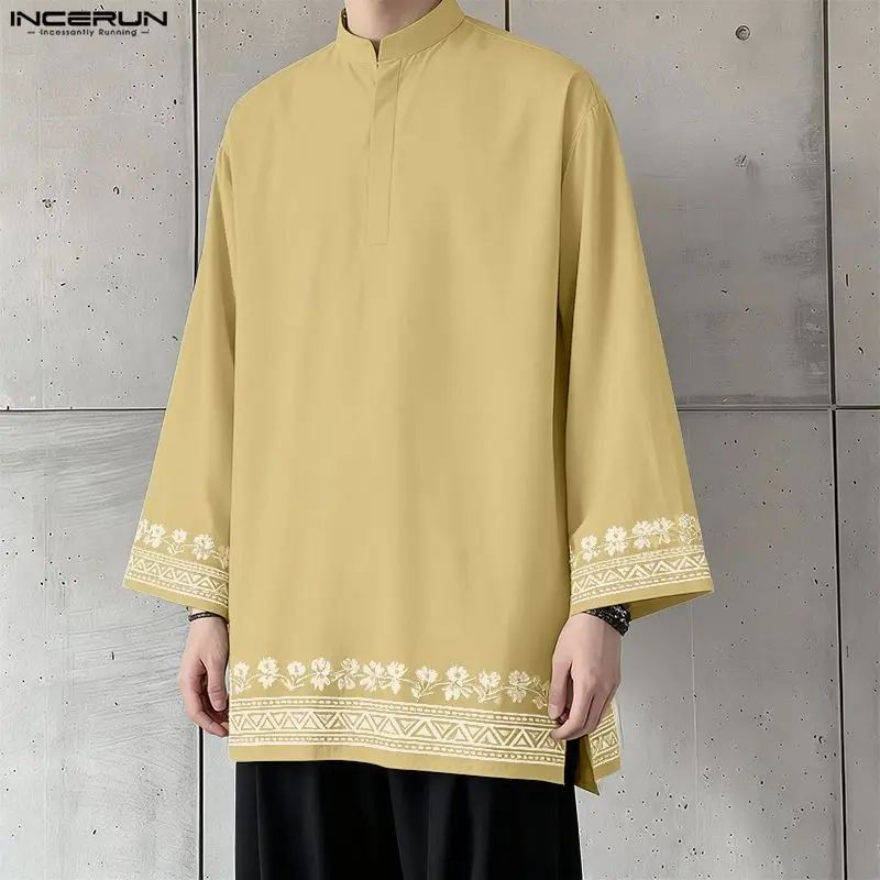 Мужская рубашка INCERUN с принтом, воротником-стойкой, длинным рукавом, свободного кроя, повседневная, удлиненная, винтажная, уличная одежда для мужчин, коллекция 2026
Мужская рубашка INCERUN с принтом, воротником-стойкой, длинным рукавом, свободного кроя, повседневная, удлиненная, винтажная, уличная одежда для мужчин, коллекция 2026