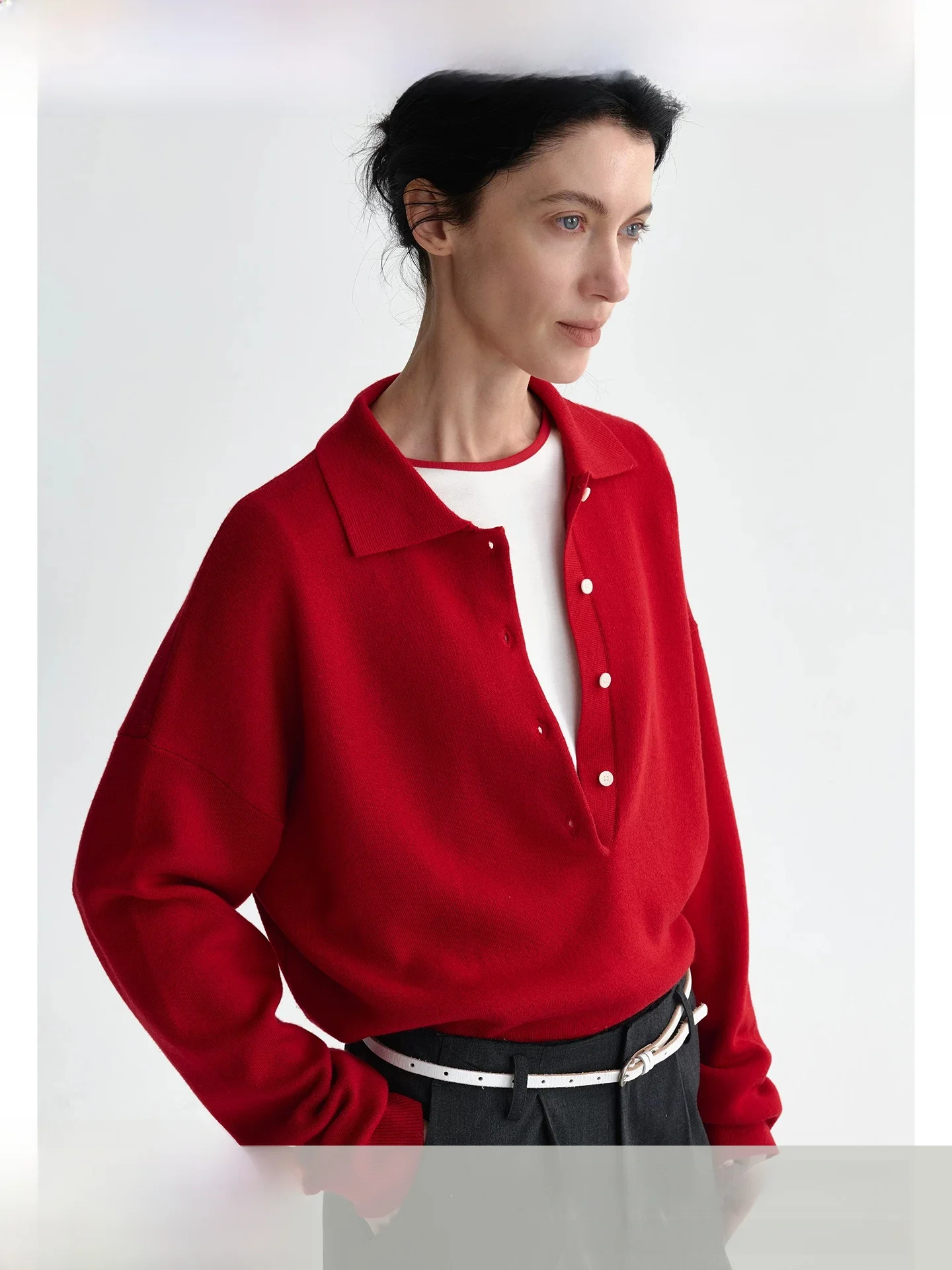 Planites Wool Lyocell Blend Knitted Shirt Low Collar Right Red Women's Straight Tube Long Sleeve Crew Neck Top
Planites Wool Lyocell Blend Knitted Shirt Low Collar Right Red Women's Straight Tube Long Sleeve Crew Neck Top