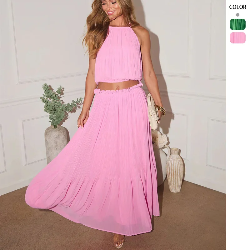 2026 Spring New Women's Fashion Sexy Hollow Pleated Halter Top And Stylish Skirt Set
2026 Spring New Women's Fashion Sexy Hollow Pleated Halter Top And Stylish Skirt Set