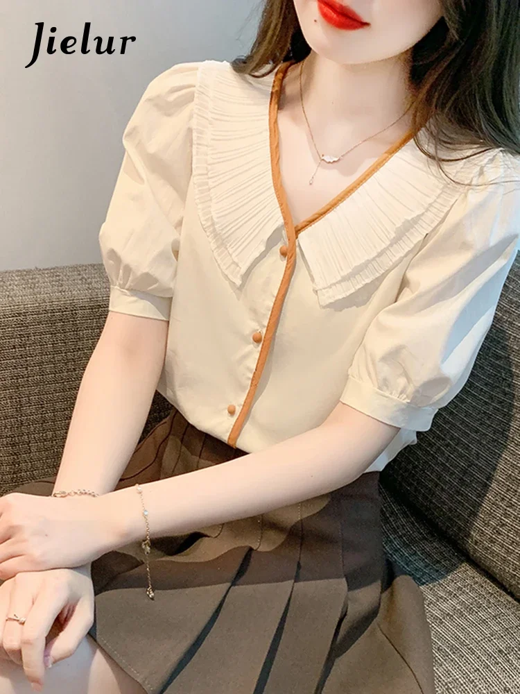 Jielur Summer New Contrast Color Slim Women Shirt Sweet Ladies Elegant Loose Shirt Woman Apricot Korean Puff Sleeve Top Female
Jielur Summer New Contrast Color Slim Women Shirt Sweet Ladies Elegant Loose Shirt Woman Apricot Korean Puff Sleeve Top Female