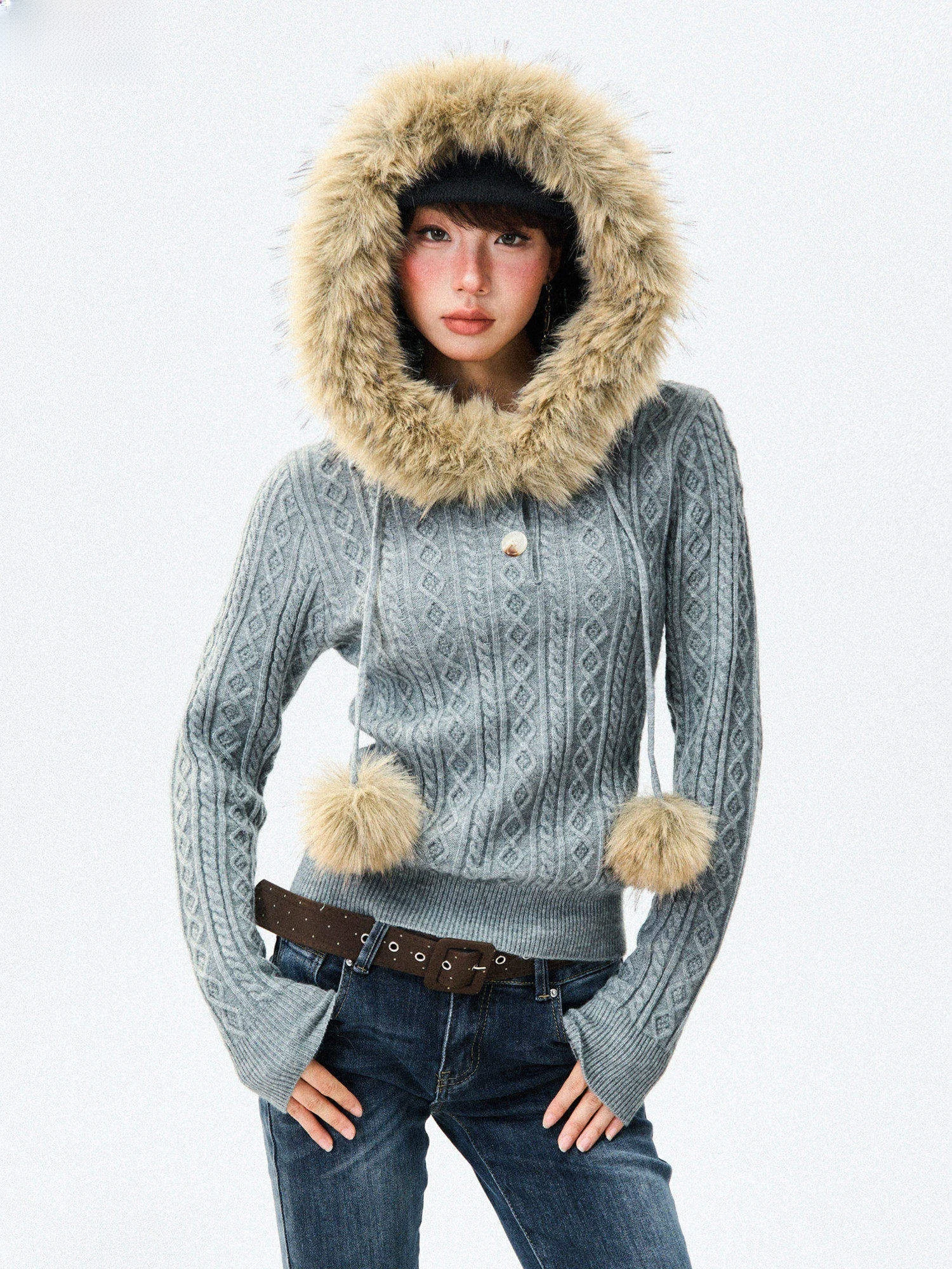 Young Stage American Sle Hooded Knitted Sweater Women Winter Soft Thiened Pullover Knitwear Hat with Fur Collar
Young Stage American Sle Hooded Knitted Sweater Women Winter Soft Thiened Pullover Knitwear Hat with Fur Collar