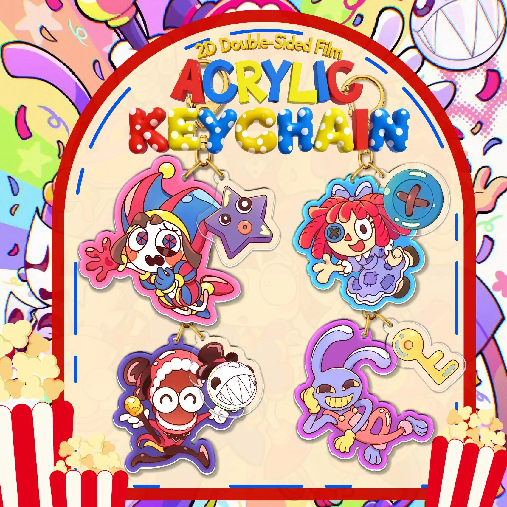 Digital Circus Themed Acrylic Keychain Set, Colorful Cartoon Character Bag Charms, Double-Sided Key Rings
Digital Circus Themed Acrylic Keychain Set, Colorful Cartoon Character Bag Charms, Double-Sided Key Rings