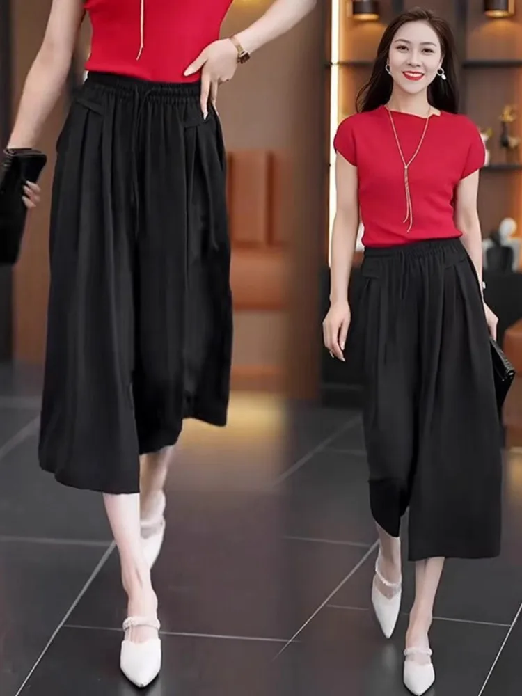 Summer Thin Wide Leg Pants Loose Mom Jeans plus Size mid Age Women's Fashion High Waist Seven-Foot Skirt Pants
Summer Thin Wide Leg Pants Loose Mom Jeans plus Size mid Age Women's Fashion High Waist Seven-Foot Skirt Pants