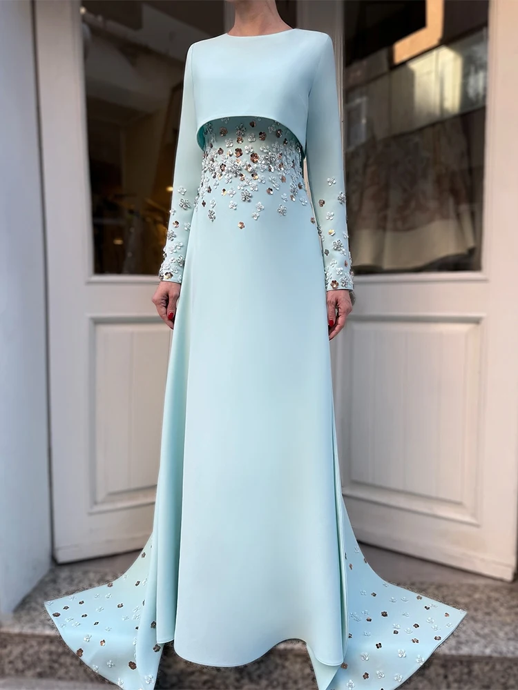 Modern Evening Dresses for Women O Neck Beading Full Sleeves Elegant Evening Gowns Long Draped A Line Luxury Formal Party Dress
Modern Evening Dresses for Women O Neck Beading Full Sleeves Elegant Evening Gowns Long Draped A Line Luxury Formal Party Dress