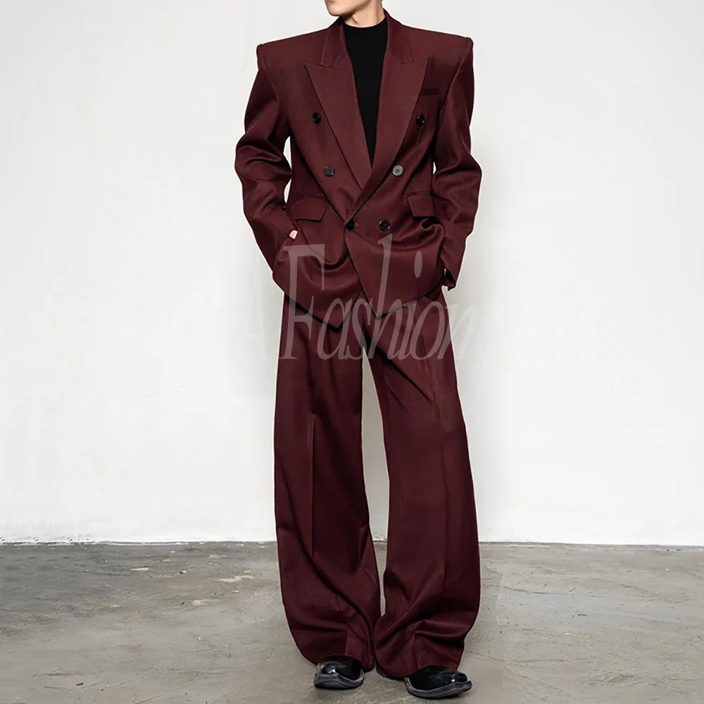 Stylish Handmade 2 Pieces Jacket Wide-leg Pants Men's Suits Peaked Lapel Loose Casual Double Breasted Blazer Set Customized
Stylish Handmade 2 Pieces Jacket Wide-leg Pants Men's Suits Peaked Lapel Loose Casual Double Breasted Blazer Set Customized