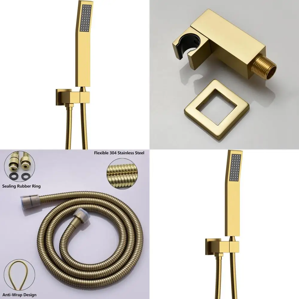 Square Solid Brass Handheld Shower Set with Adjustable Holder and Hose, Brushed Gold Finish
Square Solid Brass Handheld Shower Set with Adjustable Holder and Hose, Brushed Gold Finish