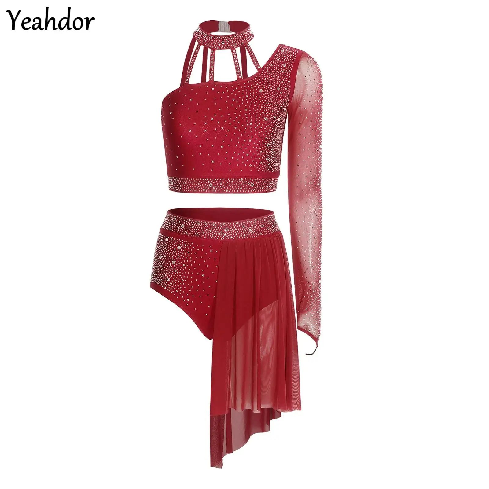 Women Latin Dance Asymmetrical Outfit Halter One Sleeve Stappy Back Crop Top Shorts Rhinestone Mesh Gymnastic Ballet Lyrical Set
Women Latin Dance Asymmetrical Outfit Halter One Sleeve Stappy Back Crop Top Shorts Rhinestone Mesh Gymnastic Ballet Lyrical Set