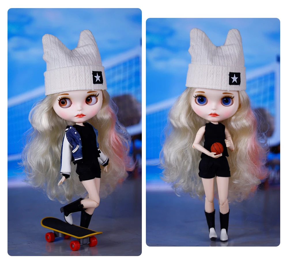 Neo Blythe Doll Varsity Denim Jacket & Shorts Outfit 1 Neo Blythe Doll Varsity Denim Jacket & Shorts Outfit 1