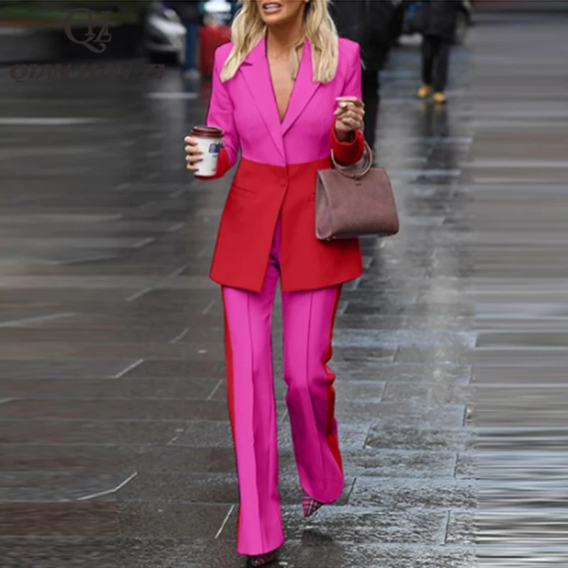 QHZ Designer Fashion office Suit 2 Piece Set Autumn Winter women vintage color-block single-breasted blazer+Flared pants set
QHZ Designer Fashion office Suit 2 Piece Set Autumn Winter women vintage color-block single-breasted blazer+Flared pants set